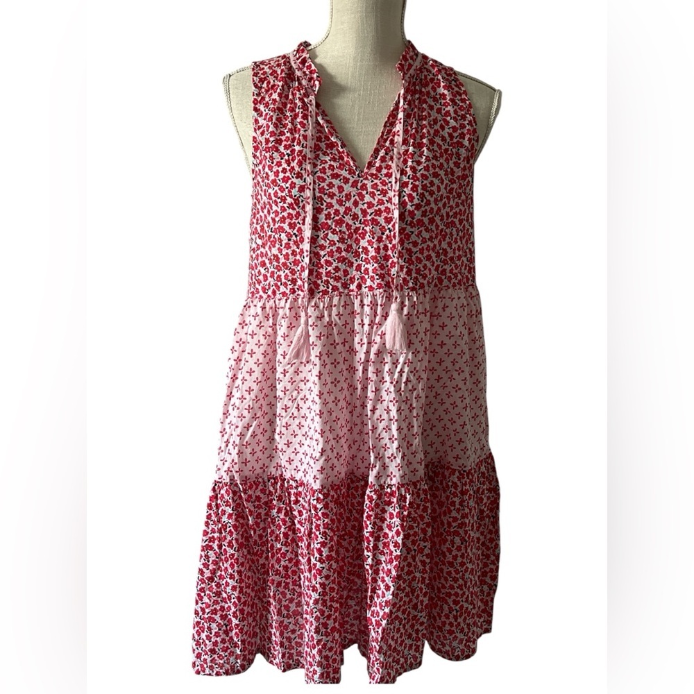 J. Crew Red Floral Halter Dress with Pink Accents Sz/ XS